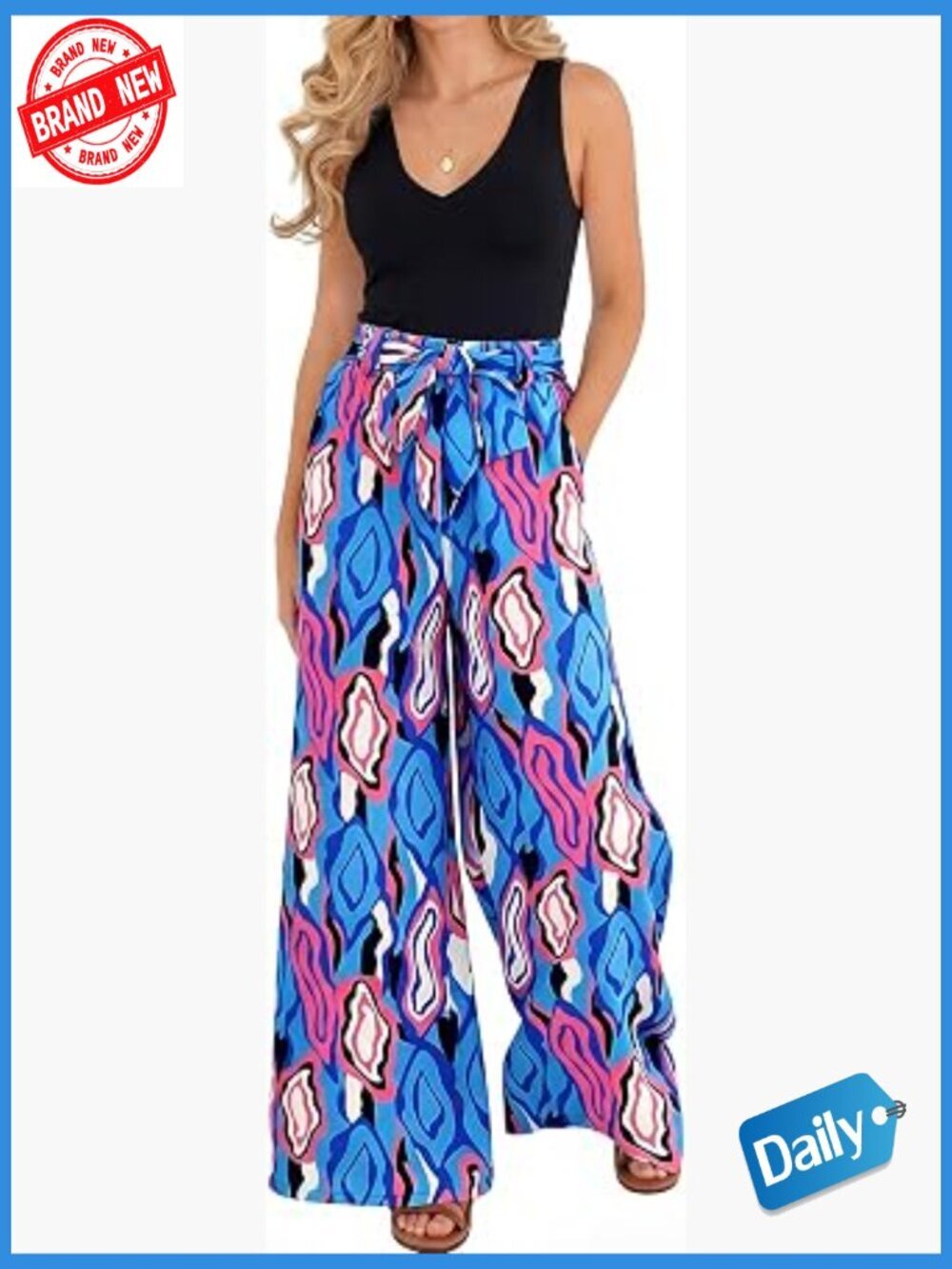 Two Piece Set Loose Fit Sleeveless Top Wide Leg Pants Vacation Lounge